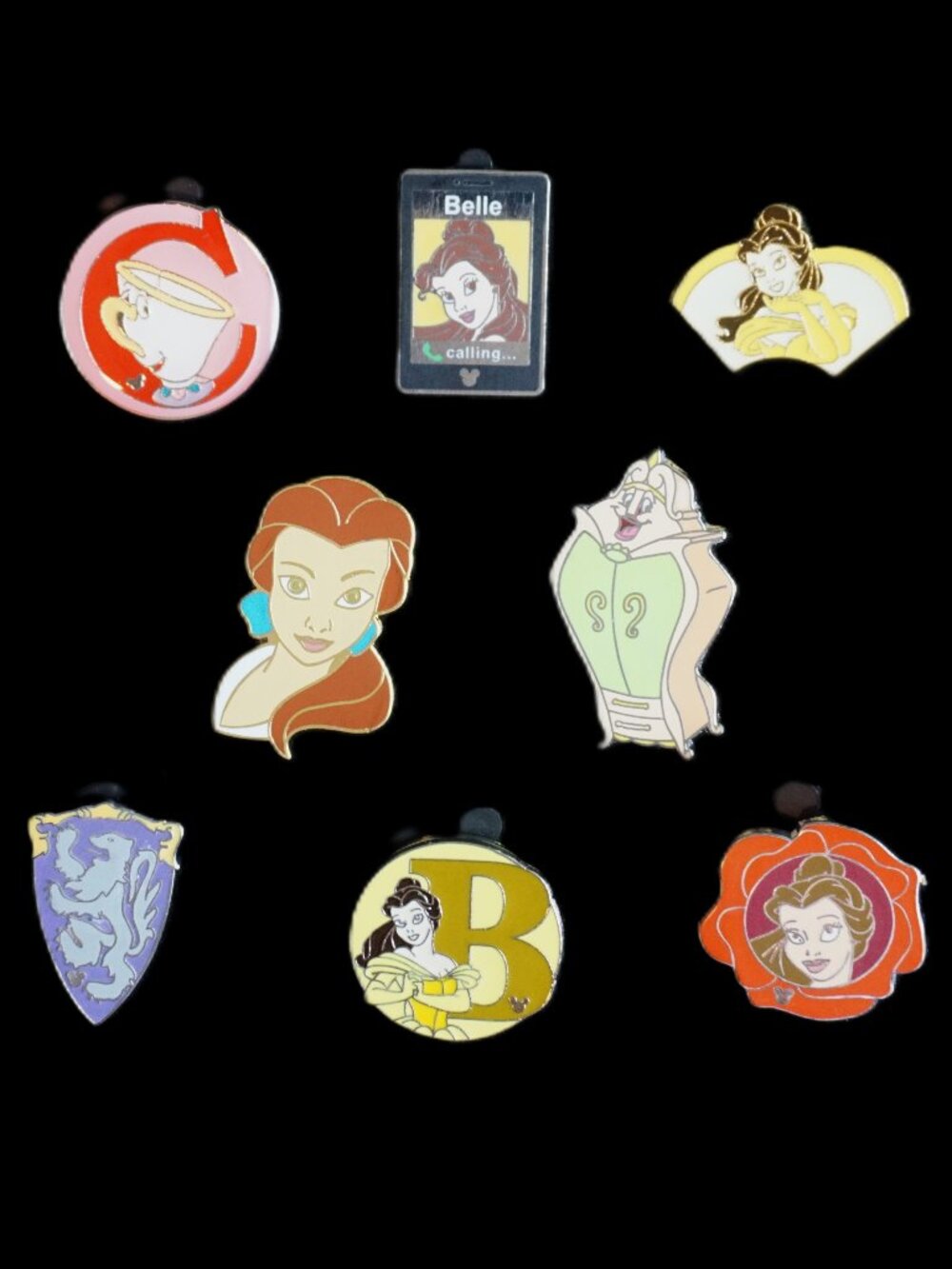 Disney Pin Trading 8 Pin Lot Featuring Princess Belle and Friends (102)